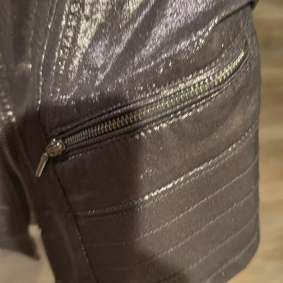 WHBM Silver dark grey Metallic Coated Foil moto jacket  White House Black Market - Picture 9 of 9
